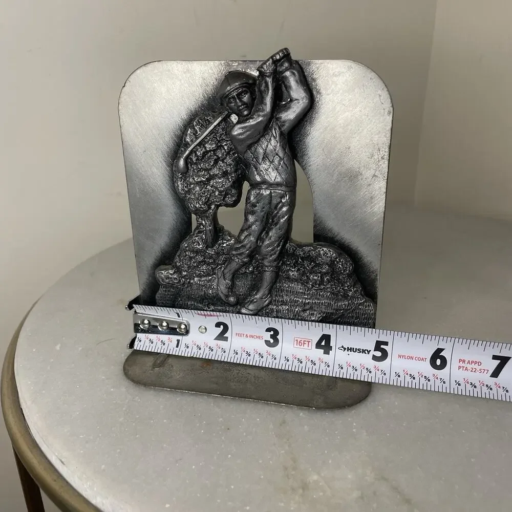 Golfer Bookends Silver Pewter Tone Metal Golf Golfing PGA